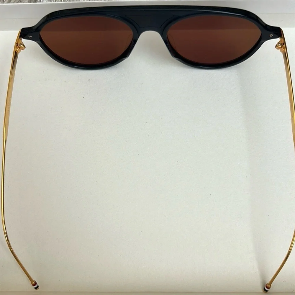 NIB THOM BROWNE TB-809 Aviator Sunglasses in Navy/Gold 55mm Made in Japan $650